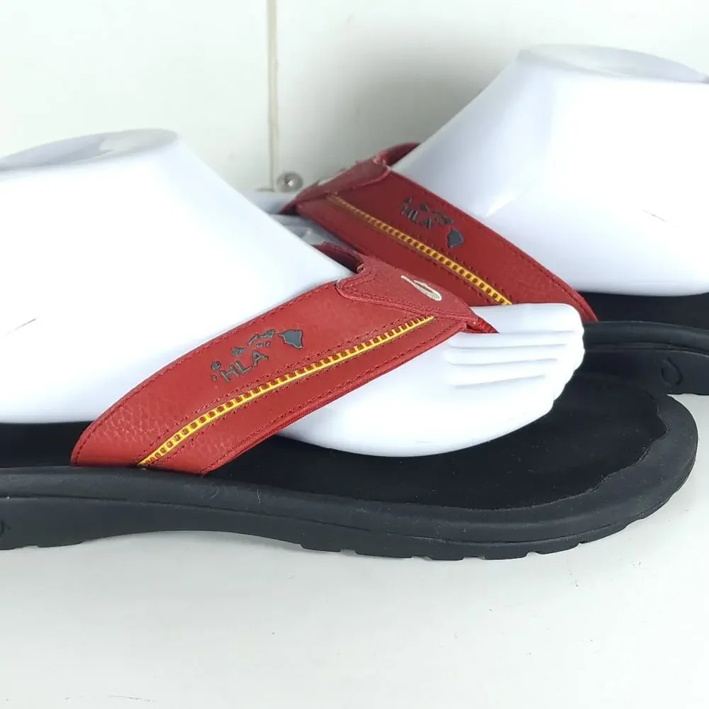 Olukai Kia'i II Men's US11 Hawaiian Lifeguard Red Slip On Flat Thong Sandals